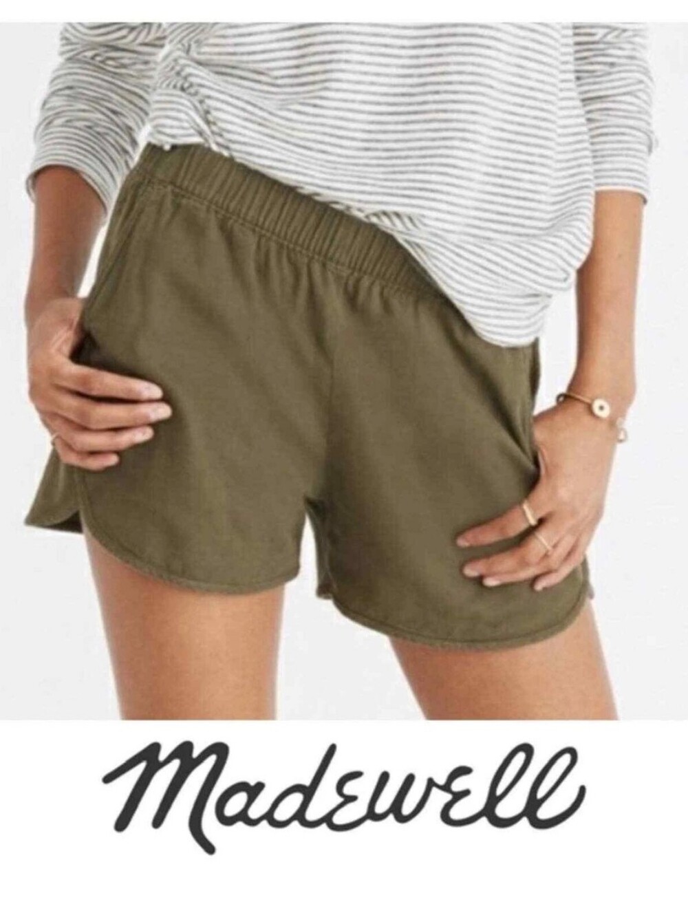 Madewell Army Green Flex Waistband Casual Petal Slit Pull On Shorts 3" Sz Small